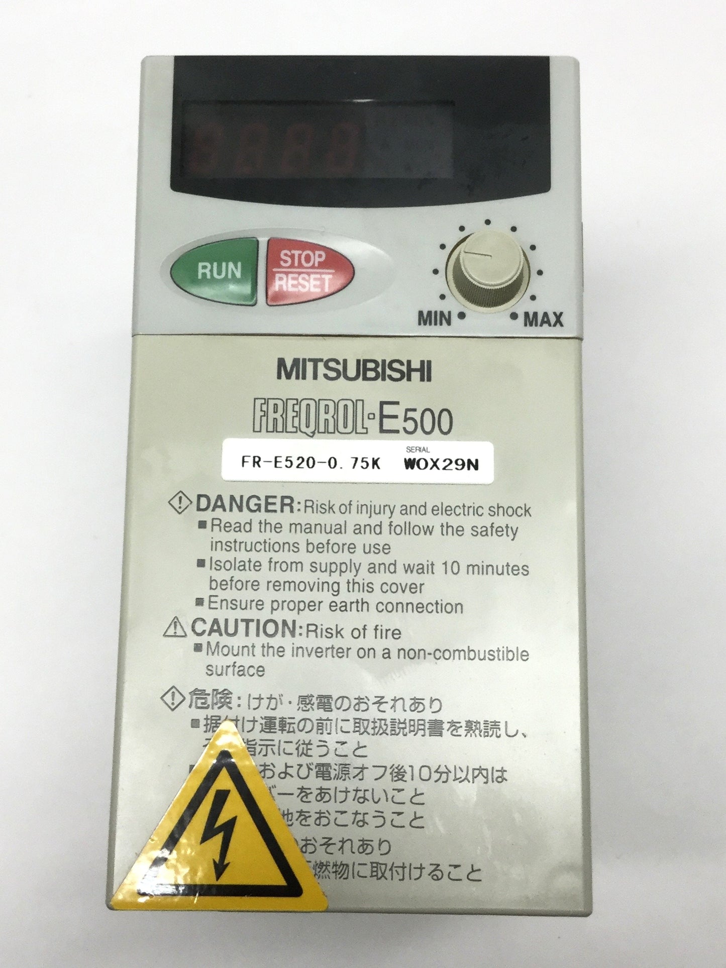 Used Mitsubishi FR-E520-0.75K FREQROL E500 Inverter Motor Drive, 1HP, 3PH 200-240VAC