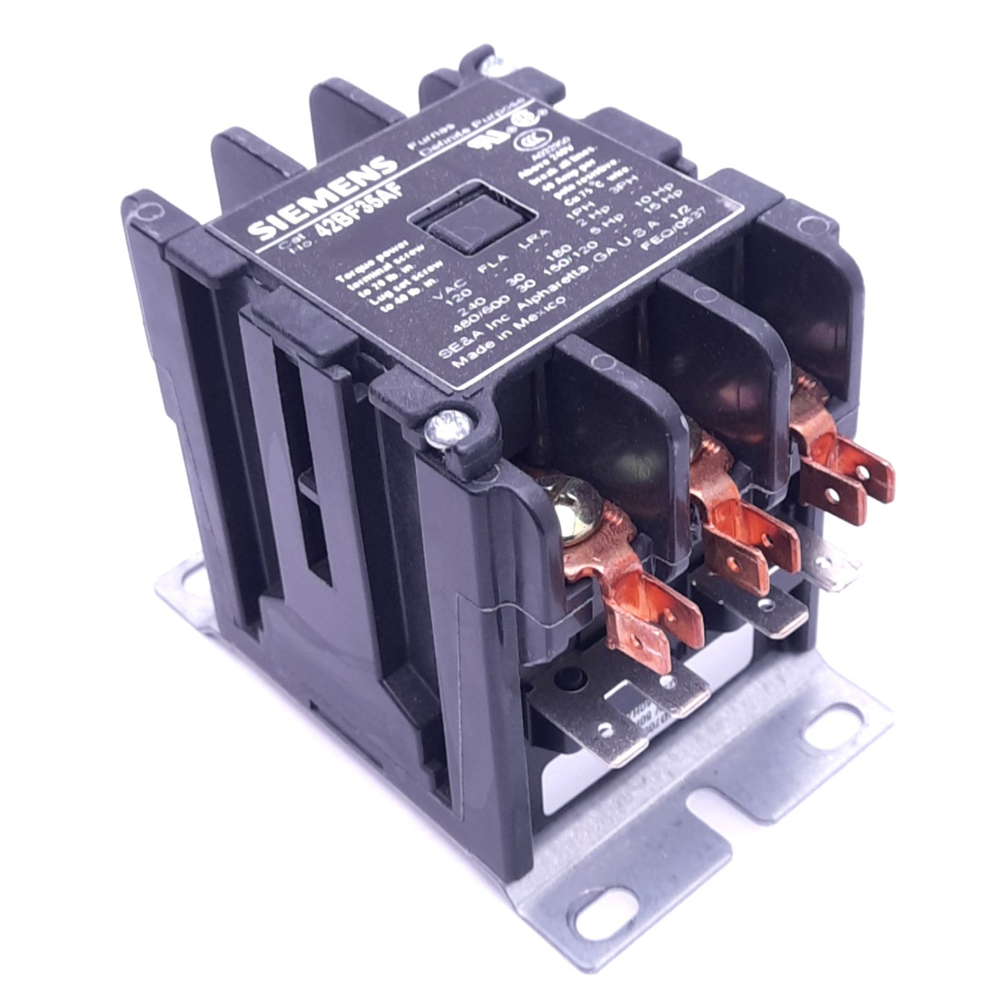 Used Siemens 42BF35AF Definite Purpose Contactor, 3 NO, 600VAC 30A Max, 120VAC Coil
