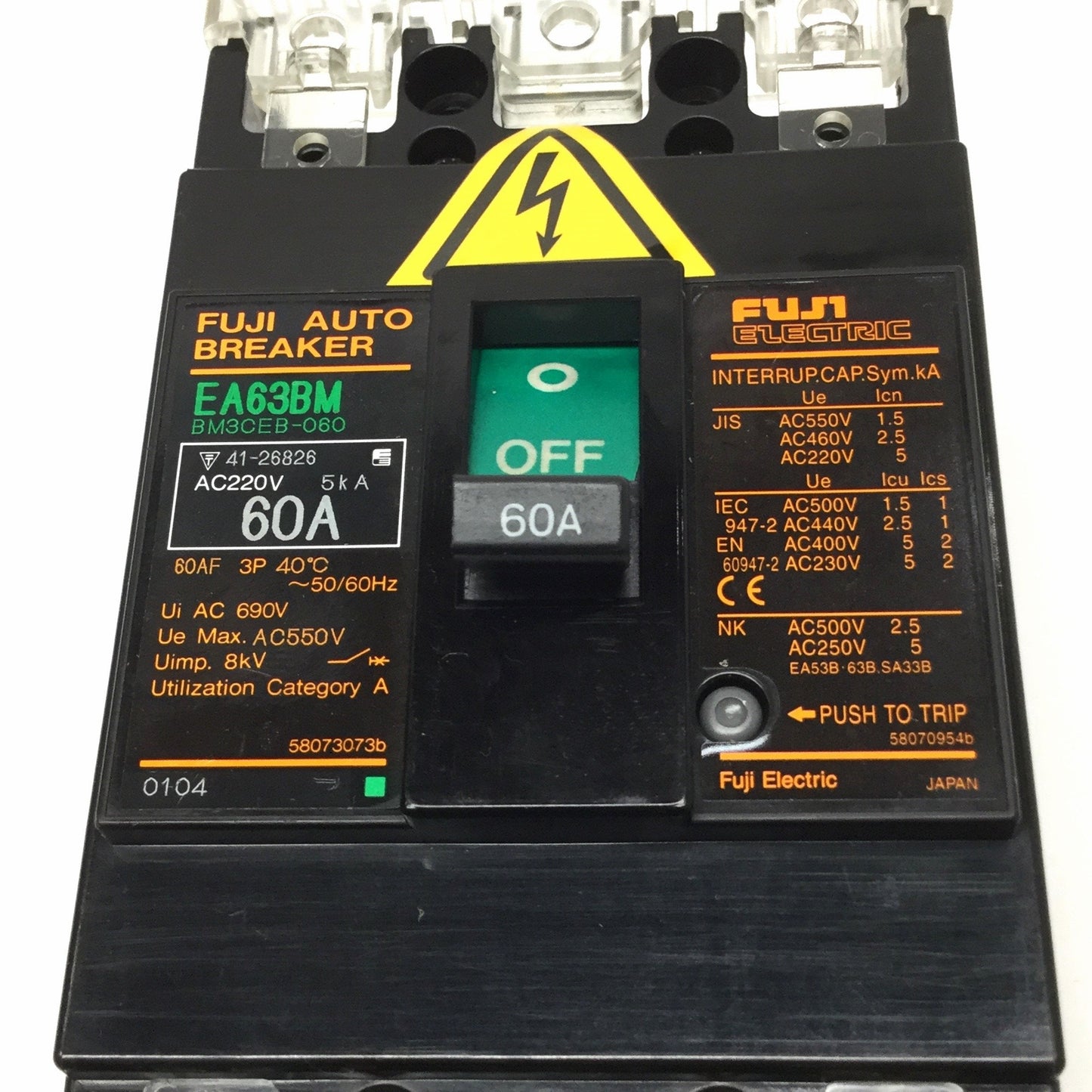 Used Fuji EA63BM Motor Protection Auto Circuit Breaker 3-Pole, 60A 220VAC, 60AF Frame