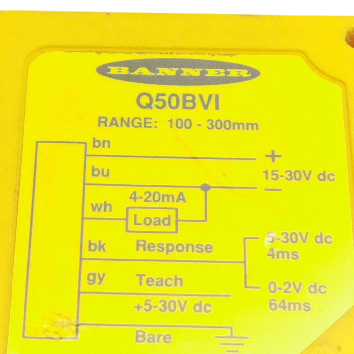 Used Banner Q50BVI L-GAGE LED Measurement Sensor, 100-300mm Range, 15-30VDC, 4-20mA