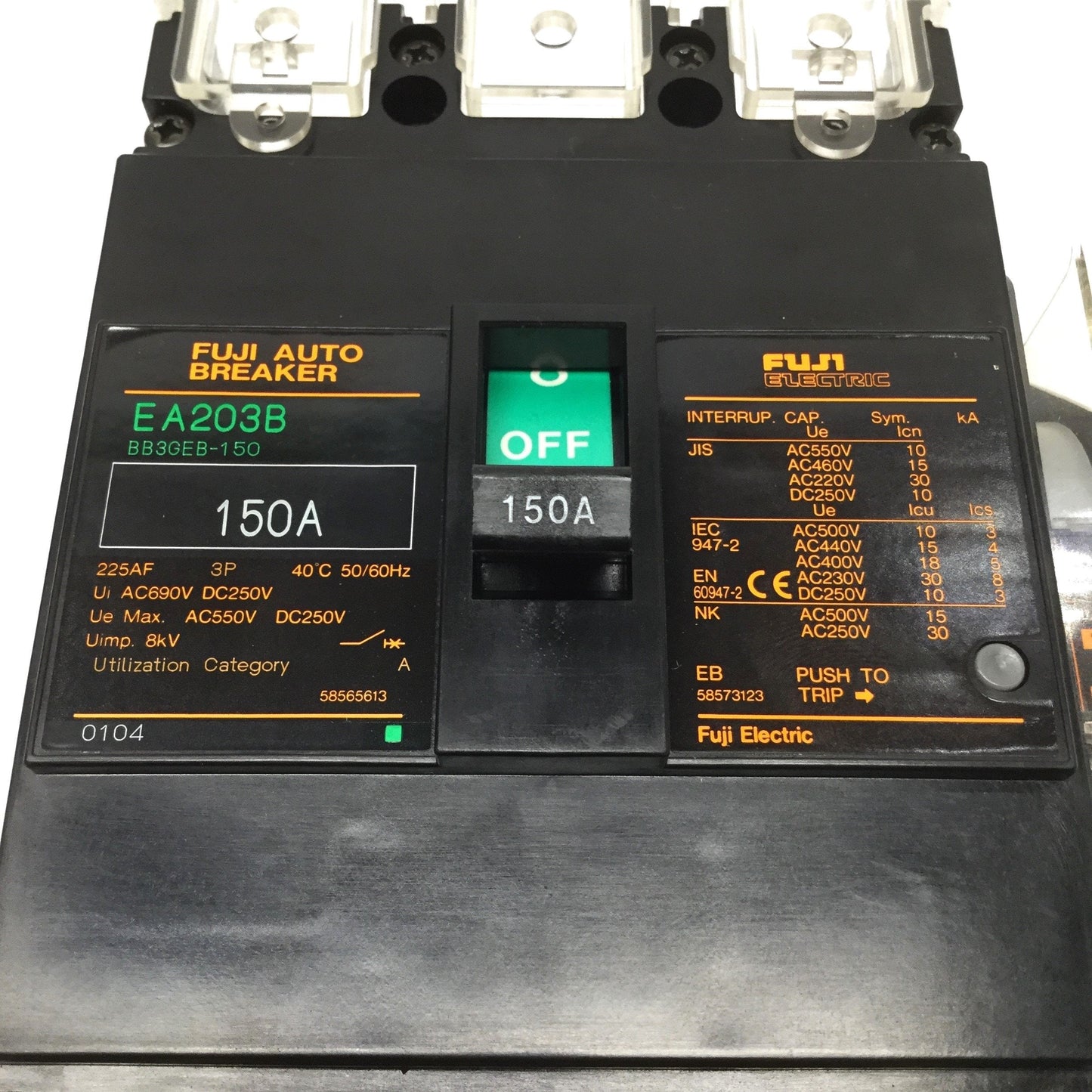 Used Fuji EA203B Motor Protection Auto Circuit Breaker, 3-Pole, 150A, 225AF Frame
