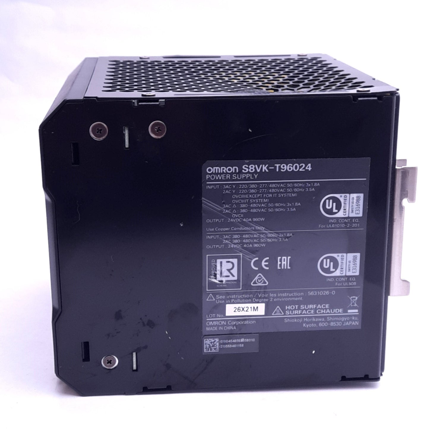 Used Omron S8VK-T96024 Power Supply, 380-480VAC 2/3-Phase In, 24VDC 40A Out, 960W Max