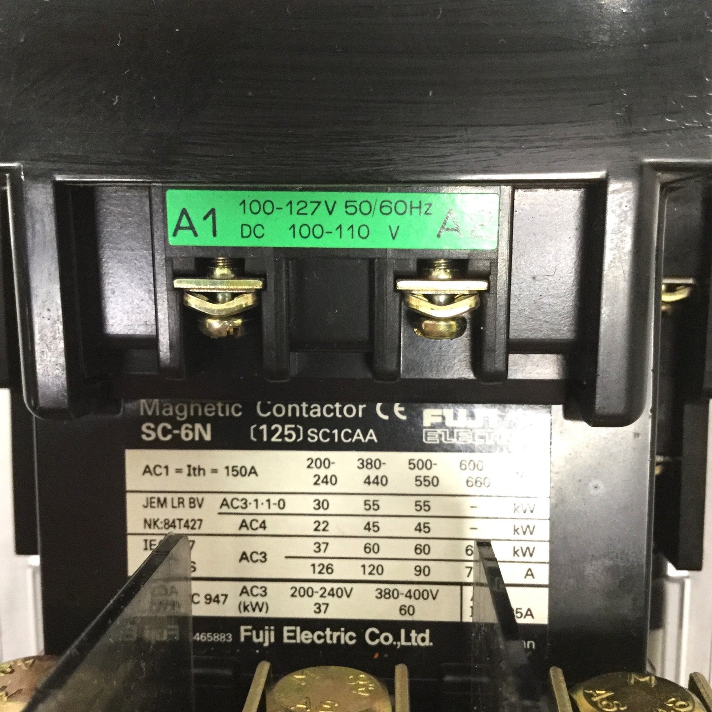Used Fuji Electric SC-6N 125A Magnetic Contactor 3-Pole, 2NO-2NC Aux, 110-120VAC Coil