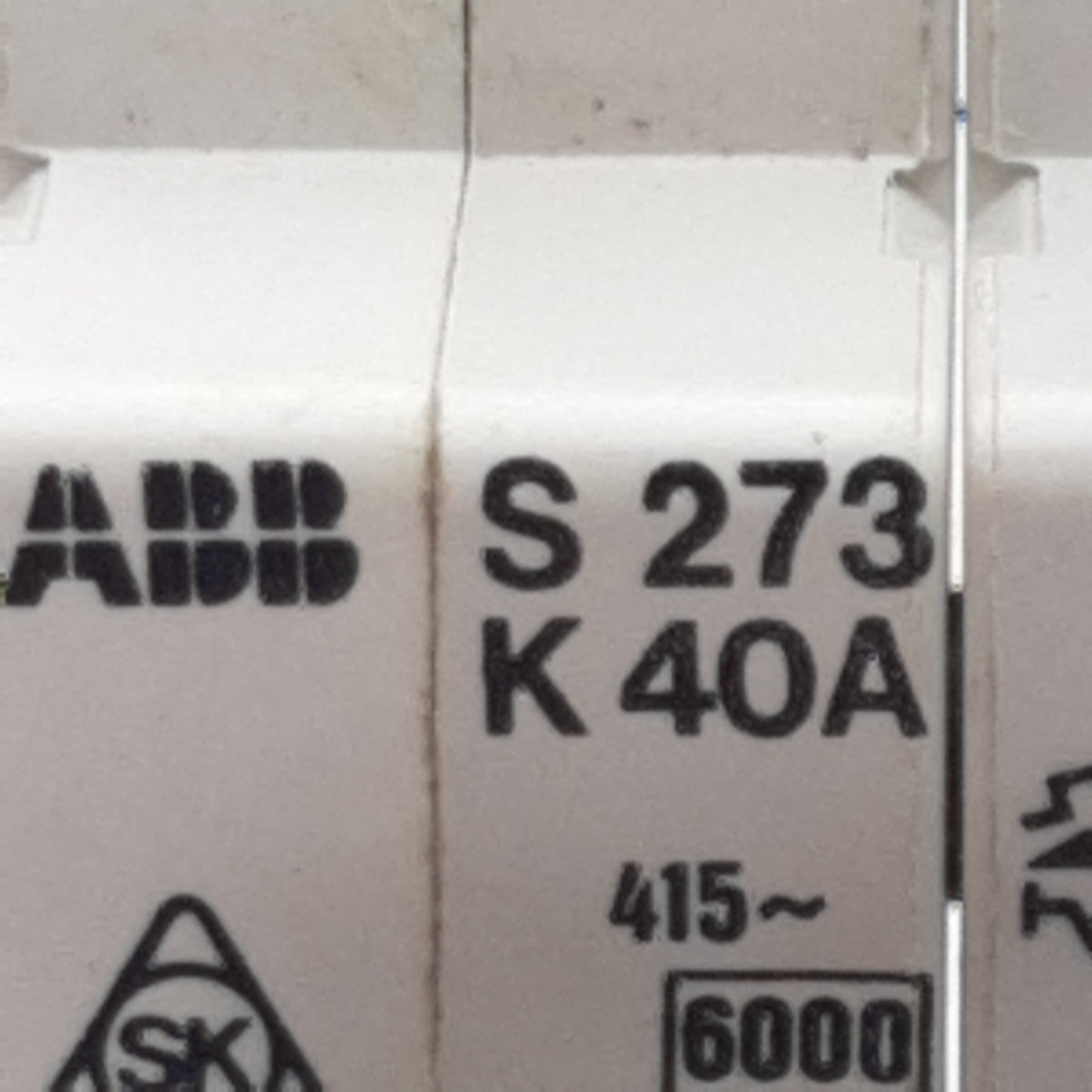 Used ABB S273-K40A Circuit Breaker, 3-Pole, 40A 415VAC/110VDC, DIN Rail Mount