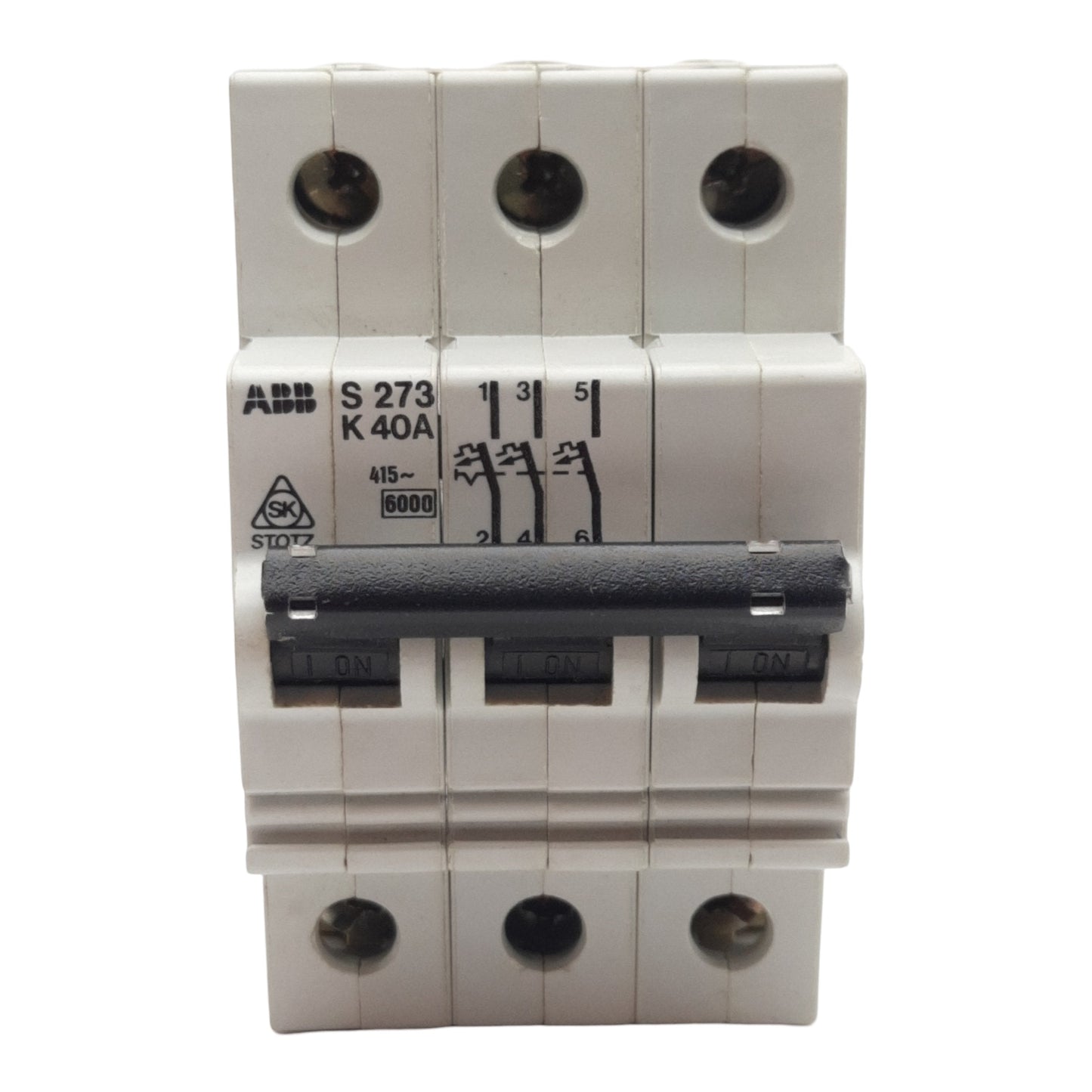 Used ABB S273-K40A Circuit Breaker, 3-Pole, 40A 415VAC/110VDC, DIN Rail Mount