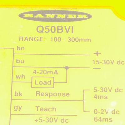 New Banner Q50BVI L-GAGE LED Measurement Sensor, 100-300mm Range, 15-30VDC, 4-20mA