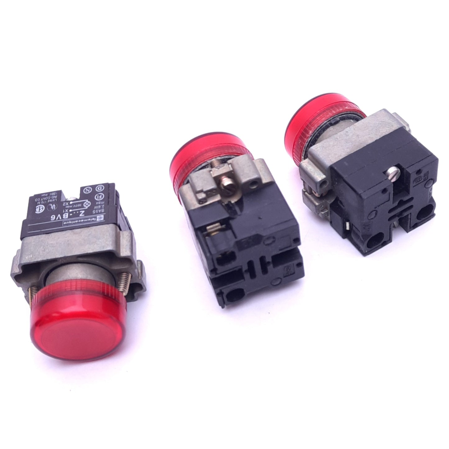 Used Lot of 3 Telemecanique Z..-BV6 Red Pilot Lights, ø30mm, 24V AC/DC