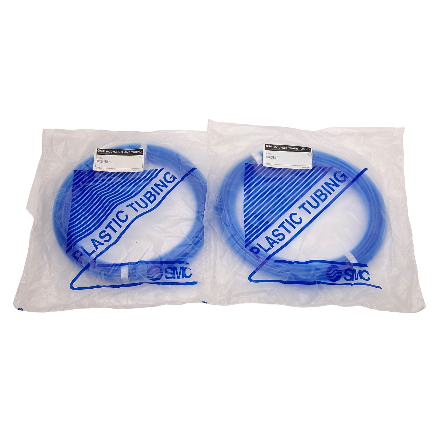 New Lot of 2 SMC TU0604BU-20 Blue Polyurethane Tubing, ø6mm OD, ø4mm ID, 0.8MPa, 20m