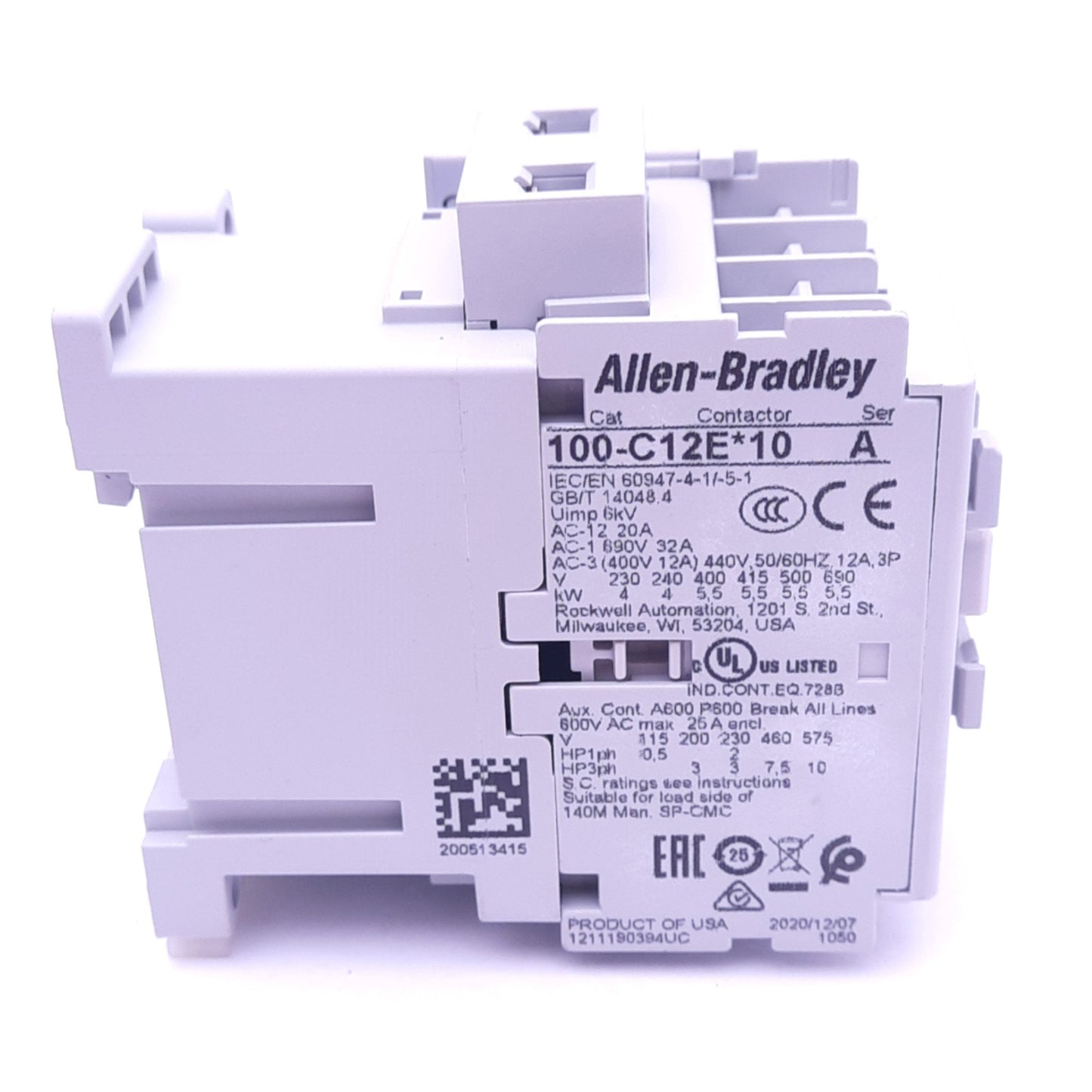 New – Open box Allen Bradley 100-C12EJ10 Contactor, 3-Pole, 12A, 1 N.O. Aux, 24VDC Coil