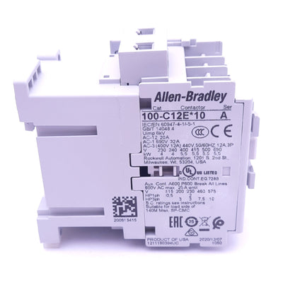 New – Open box Allen Bradley 100-C12EJ10 Contactor, 3-Pole, 12A, 1 N.O. Aux, 24VDC Coil