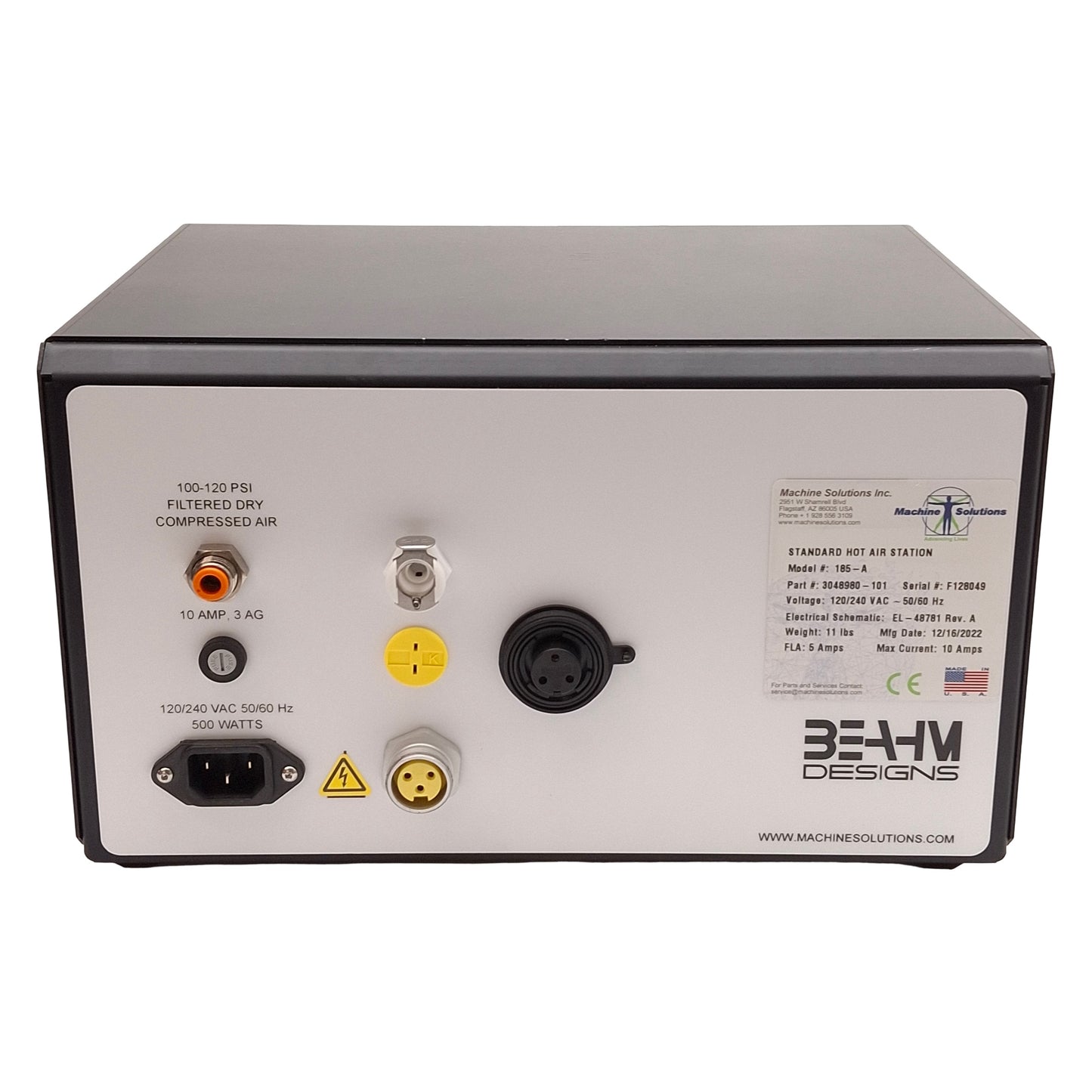 Used Beahm 185-A Standard Hot Air System, 200-750°F, 5-50SCFH, 100-120PSI, 120/240VAC