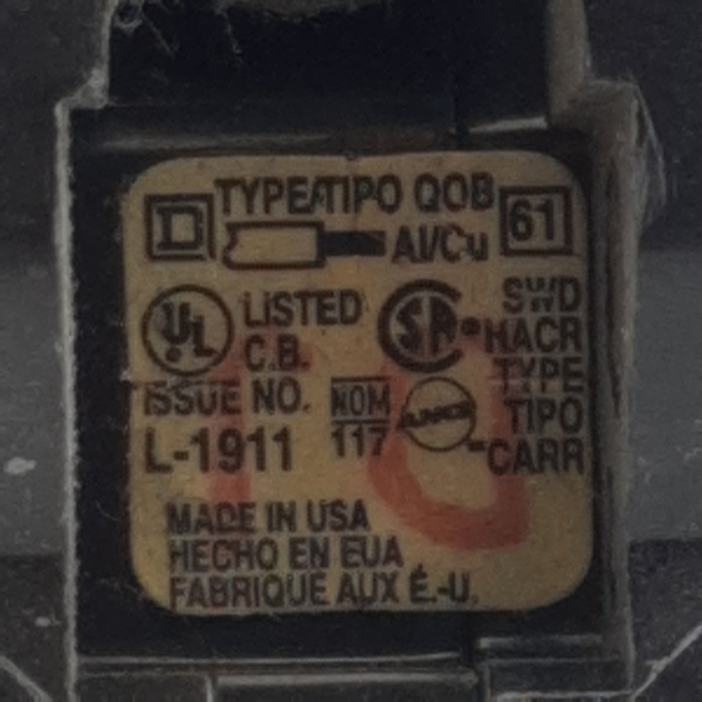 Used Lot of 4 Square-D QOB120 Circuit Breaker, 1-Pole, 20A 120/240VAC 48VDC, Bolt-On