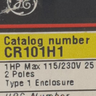New General Electric CR101H1 Manual Motor Starter, 2-Poles, 1HP Max, 115-230VAC