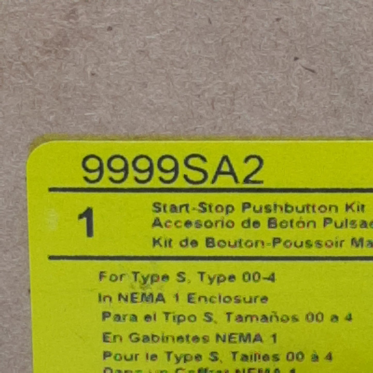 New Square-D 9999SA2 Start-Stop Pushbutton Kit, For Type S/00-4, Panel Mount, NEMA 1