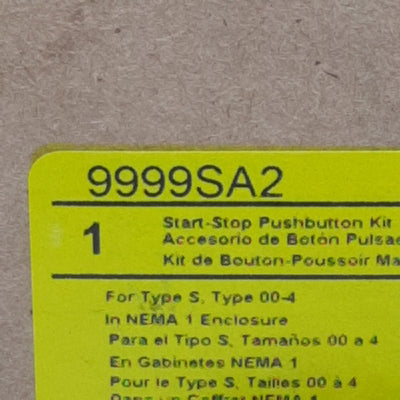 New Square-D 9999SA2 Start-Stop Pushbutton Kit, For Type S/00-4, Panel Mount, NEMA 1