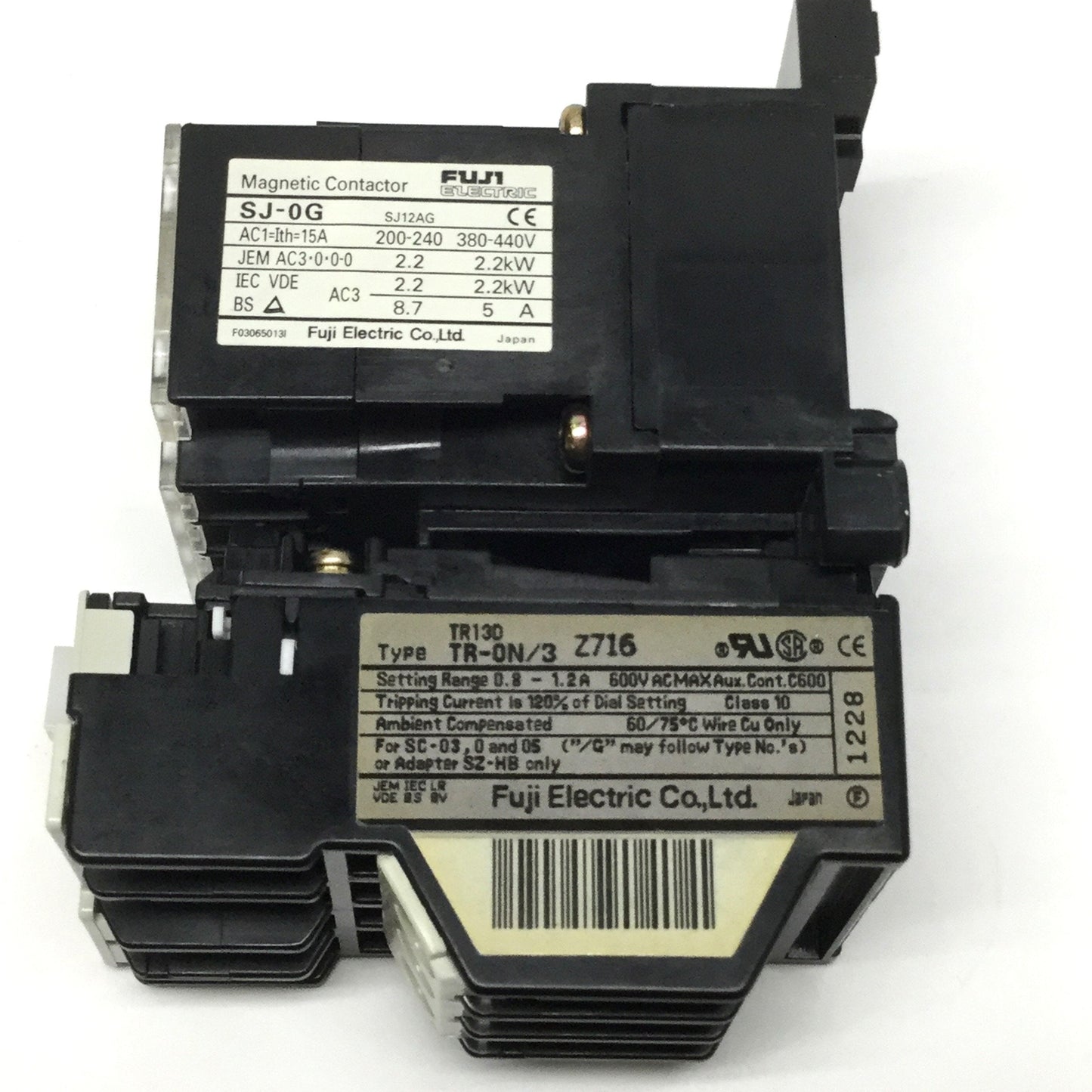 Used Fuji SJ-0G Motor Starter Contactor 3-Pole 24VDC Coil w/Overload Relay 0.8-1.2A
