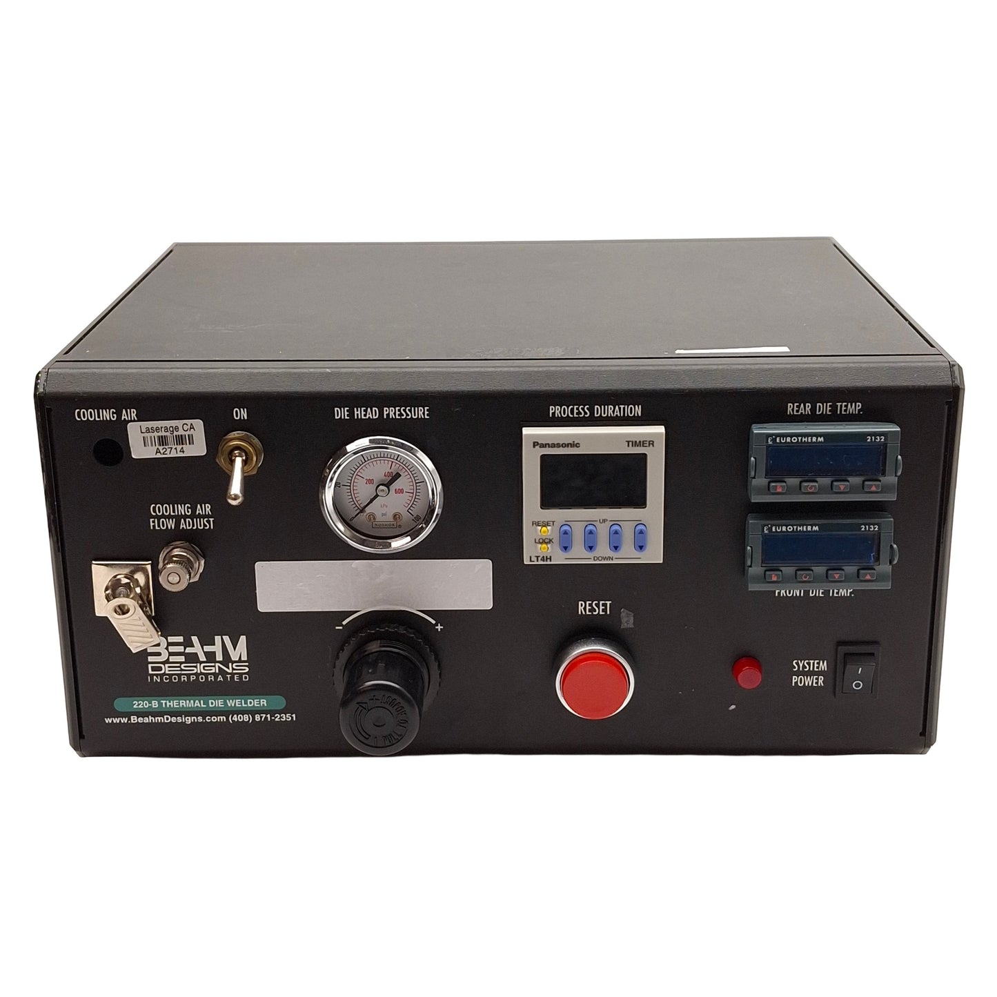 Used Beahm 220-B Thermal Die Bonder, 200-500°F, 0-100PSI, 1-9999sec Timer, 120VAC