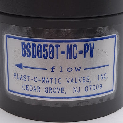 New Plast-O-Matic BSD050T-NC-PV Shut-Off Valve, Normally Closed, 100PSI, 1/2in NPT