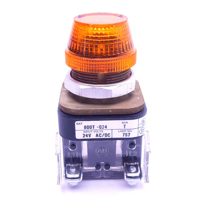 Used Allen Bradley 800T-Q24A Amber Indicator Pilot Light, ø30mm, 24VAC/DC, *No Bulb