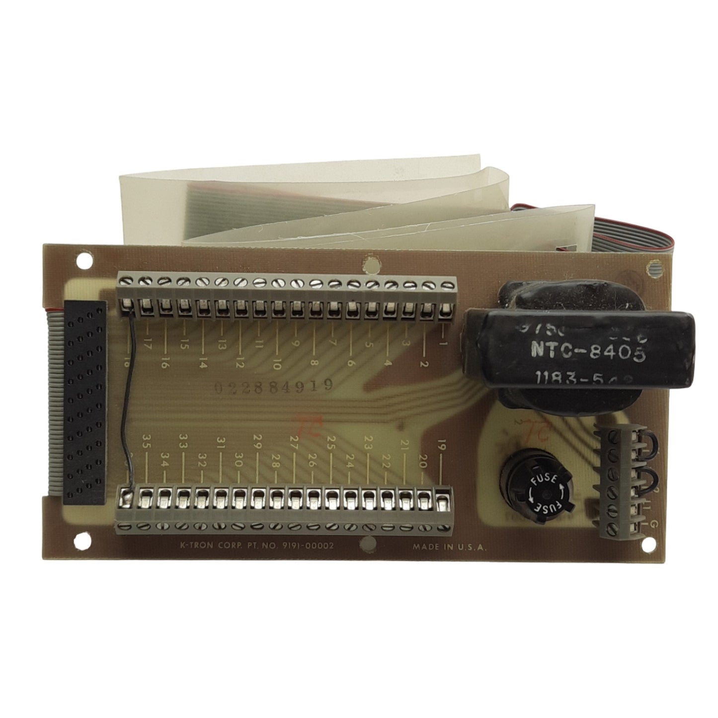 Used K-Tron Corp 9191-00002 Interface Module Card With Ribbon Cable 40-Pin Connector