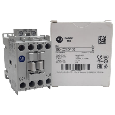 New Allen Bradley 100-C23D400 Contactor, 4-Poles, 30A 600VAC, 110/120VAC Coil
