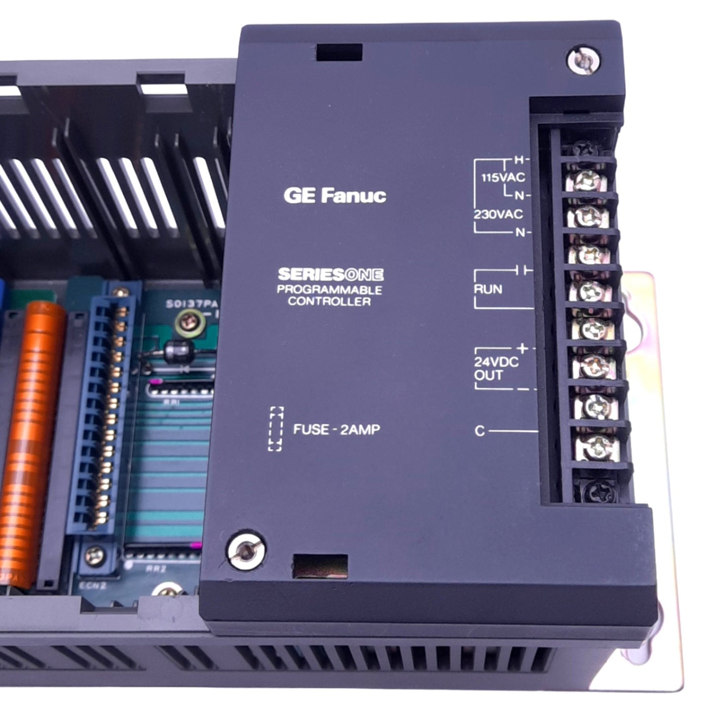 Used Texas Instruments 305-04B/05B PLC Rack w/ Controller, 120/240VAC In, 24VDC Out