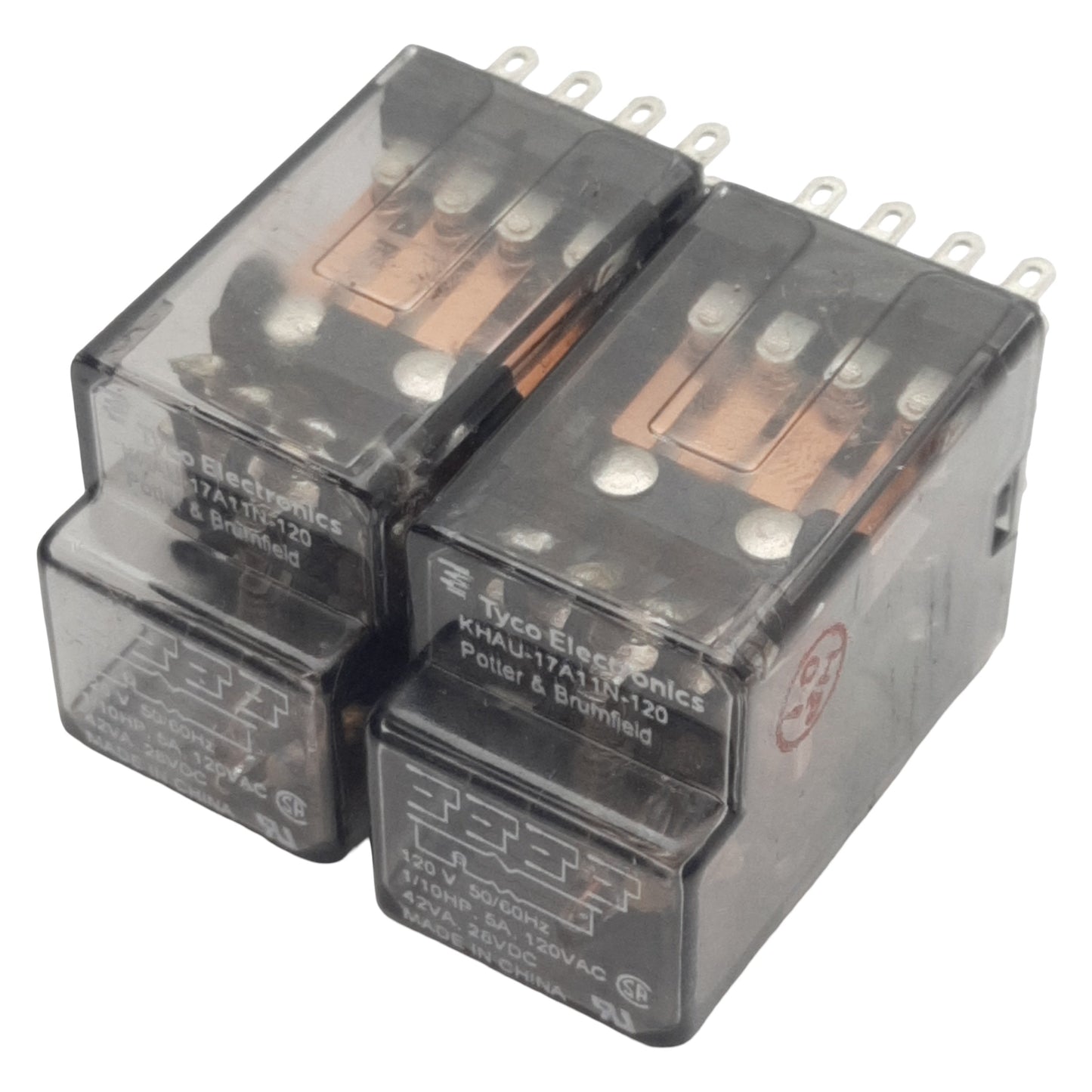 Used Lot of 2 Tyco KHAU-17A11N-120 Ice Cube Relay, 4PDT, 5A 120VAC/28VDC, 120VAC Coil