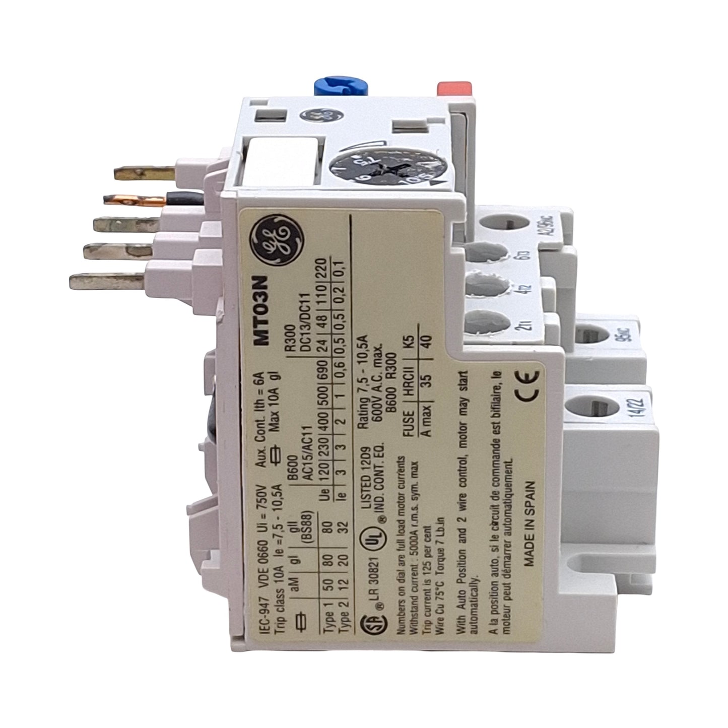 Used General Electric MT03N Thermal Overload Relay, 3-Pole, 7.5-10.5A 690VAC