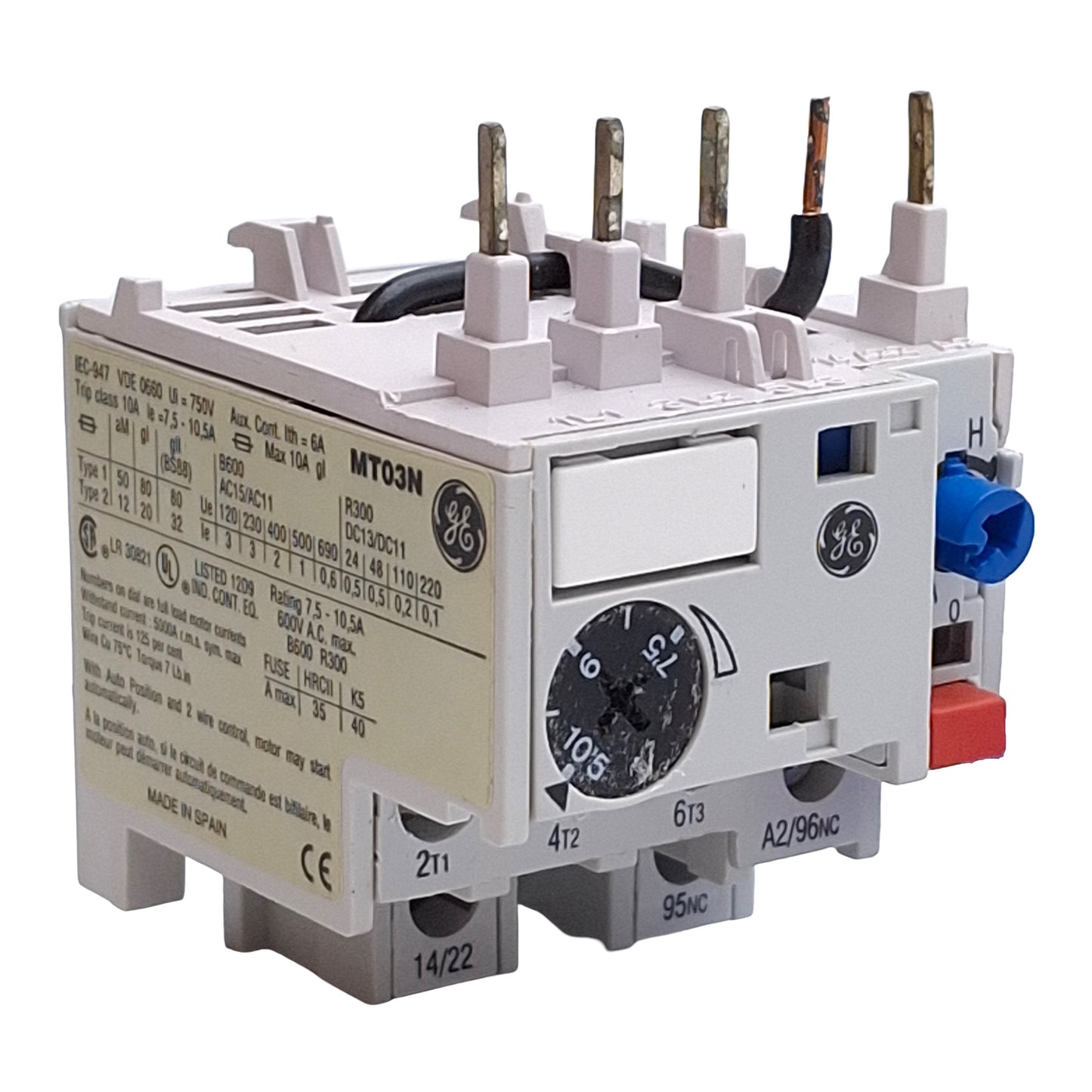 Used General Electric MT03N Thermal Overload Relay, 3-Pole, 7.5-10.5A 690VAC