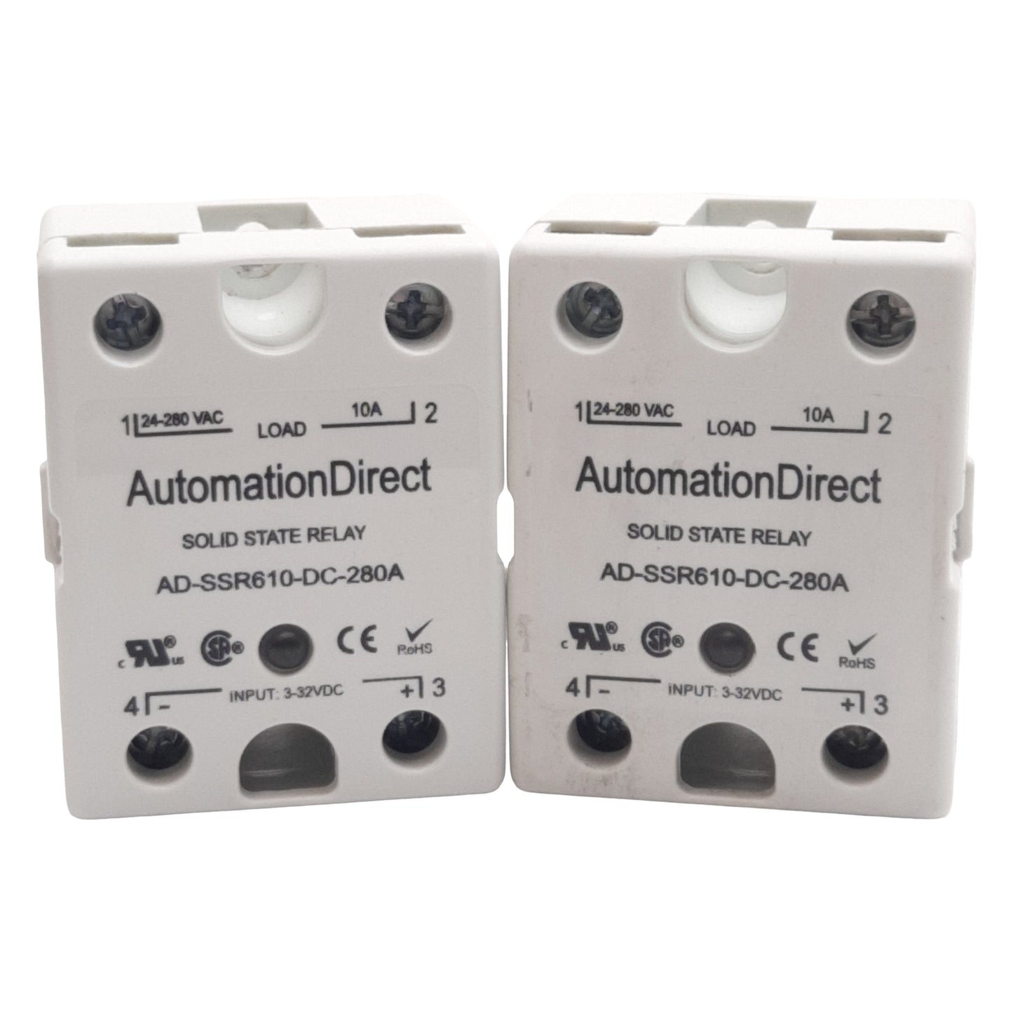 Used Lot of 2 AutomationDirect AD-SSR610-DC-280A Relay, 3-32VDC In 24-280VAC 10A Out