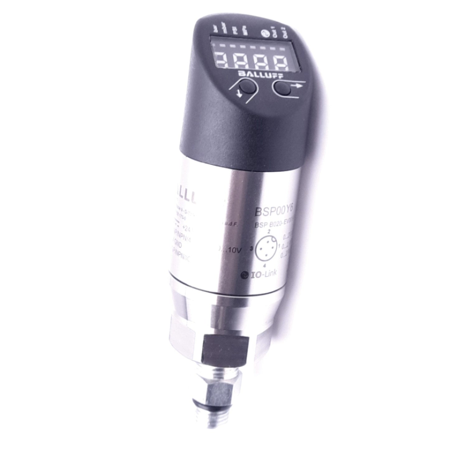 Used Balluff BSP00Y6 Pneumatic Pressure Sensor w/ Display, 0-20bar, 18-30VDC, 4-20mA