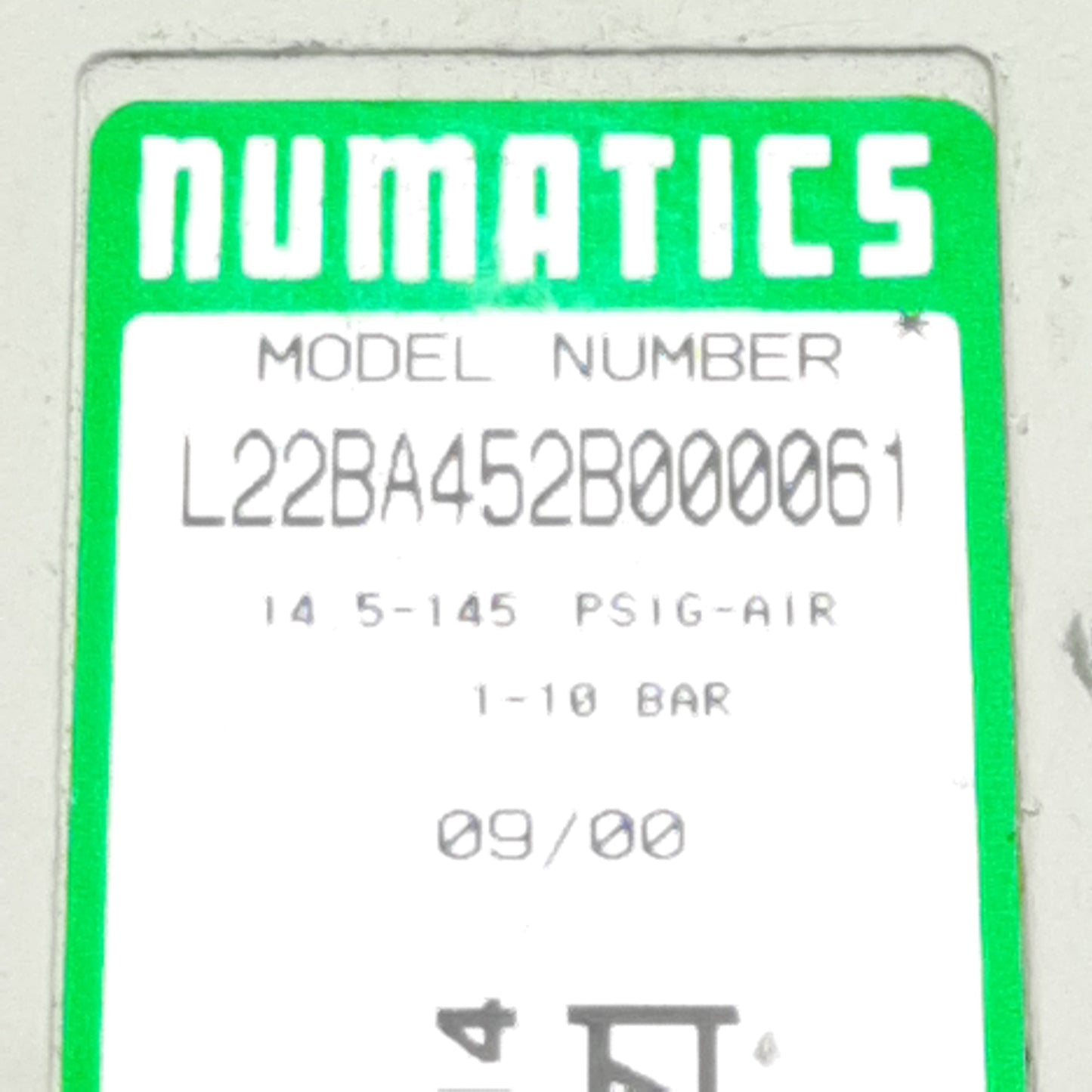 Used Numatics L22BA452B000061 Solenoid Valve 2/5 Way, 1-10bar, 1/4in NPTF, 24VDC Coil