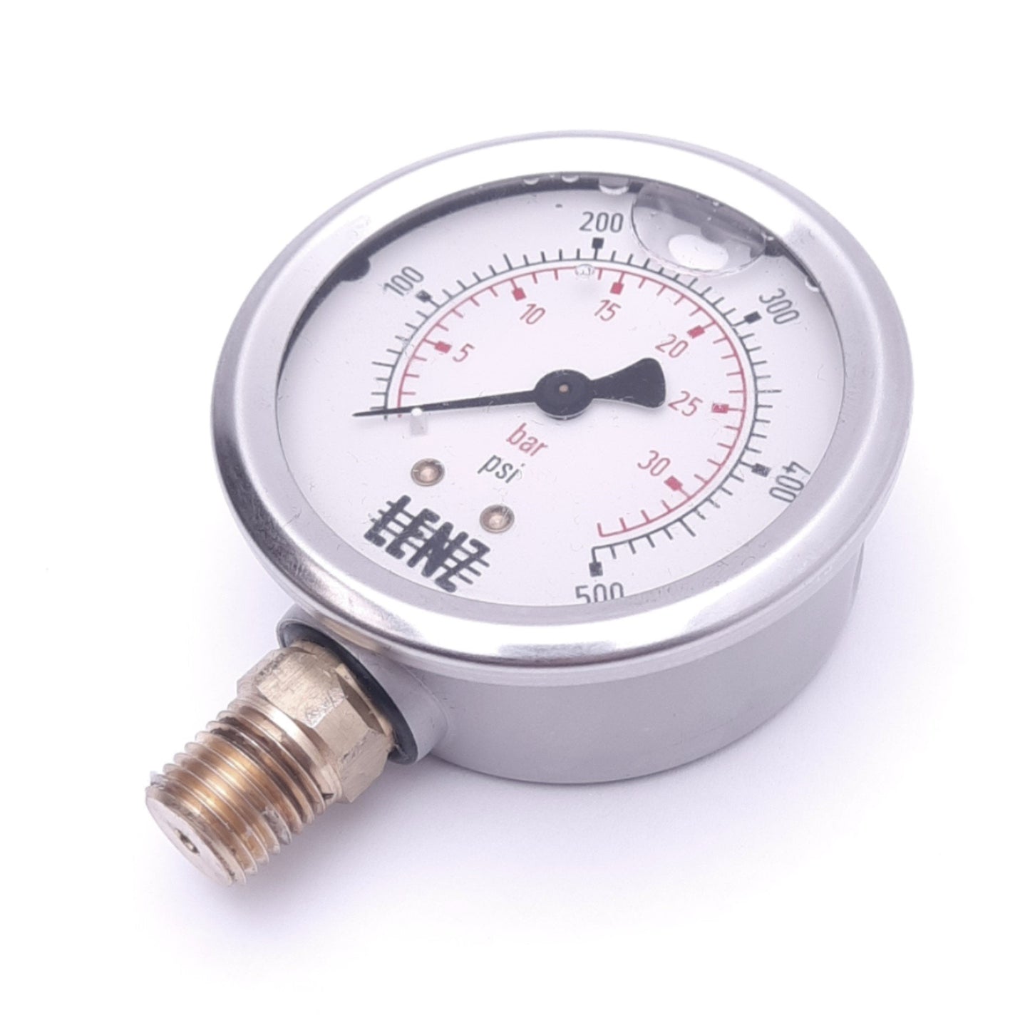 New Lenz BAC-500-25 Pressure Gauge, ø2.5in, 1/4in NPT, 0-500psi, Glycerin Filled