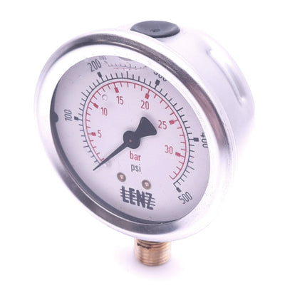 New Lenz BAC-500-25 Pressure Gauge, ø2.5in, 1/4in NPT, 0-500psi, Glycerin Filled