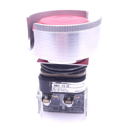 Used Allen Bradley 800T-FXA5 Push/Pull E-Stop Switch w/ Guard, 30mm, 2NCLB 600VAC 10A