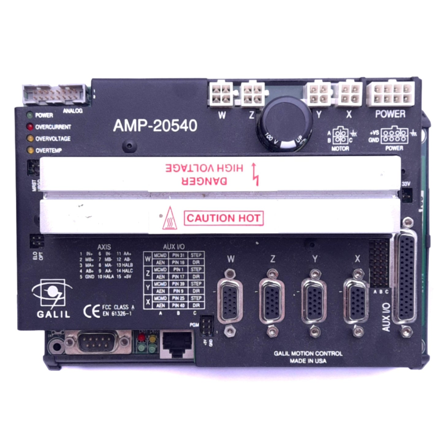 Used Galil AMP-20540 Servo Drive, 4-Axis, 8 Analog Inputs, 18-60VDC 7A, 500W/Axis