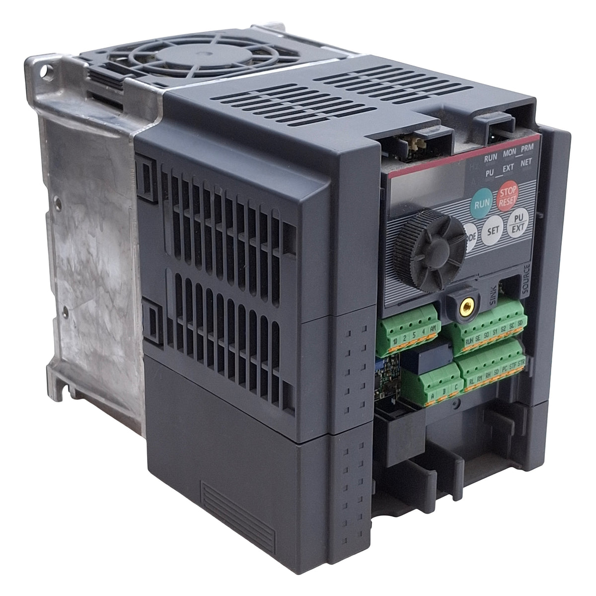 Used Mitsubishi FR-D720S-070-NA VFD, 1Ø 200-240VAC In, 3Ø 200-240VAC 1.5kW Out, 400Hz