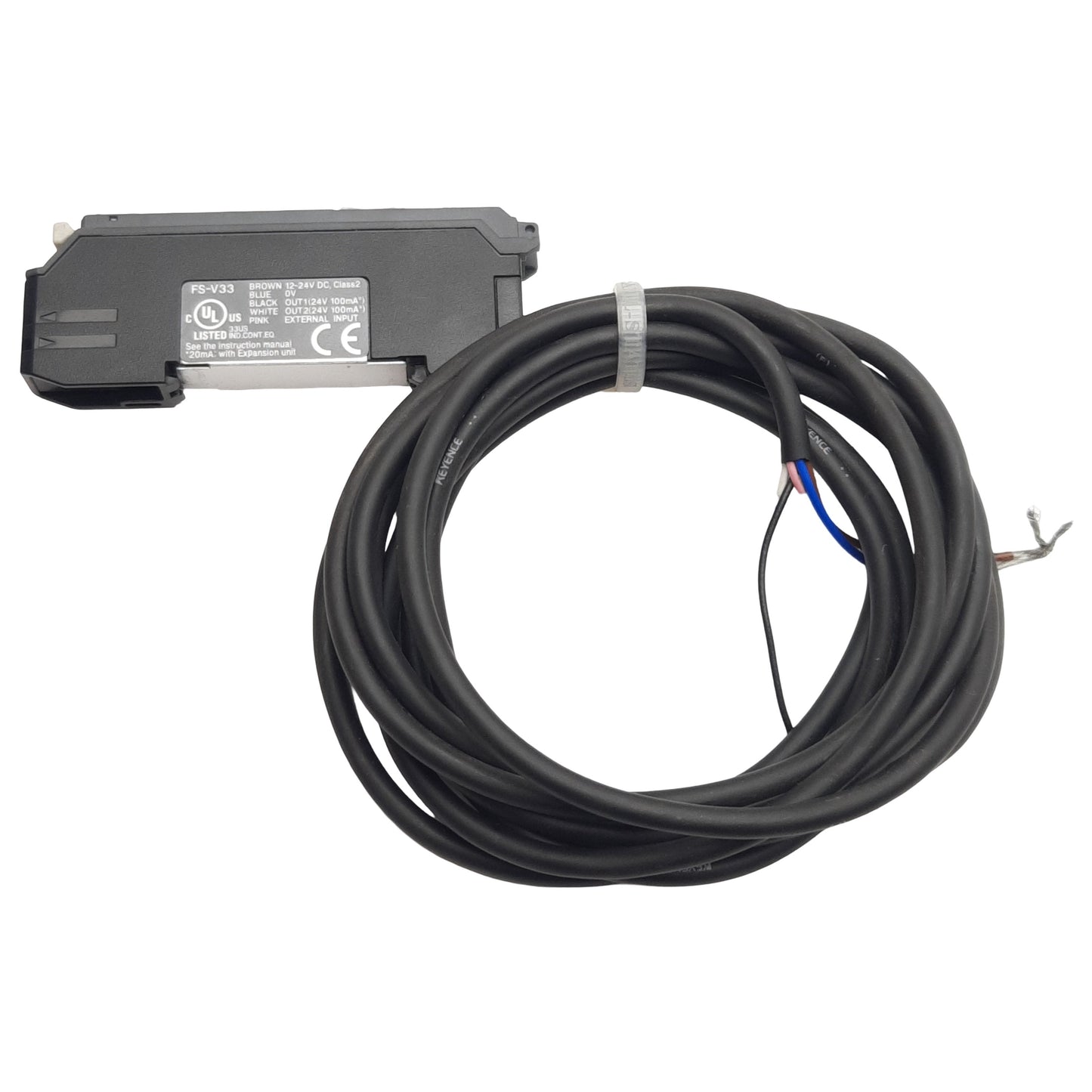 Used Keyence FS-V33 Fiber Optic Amplifier, 2 NPN, 12-24VDC In, 24V 100mA Out, Red LED