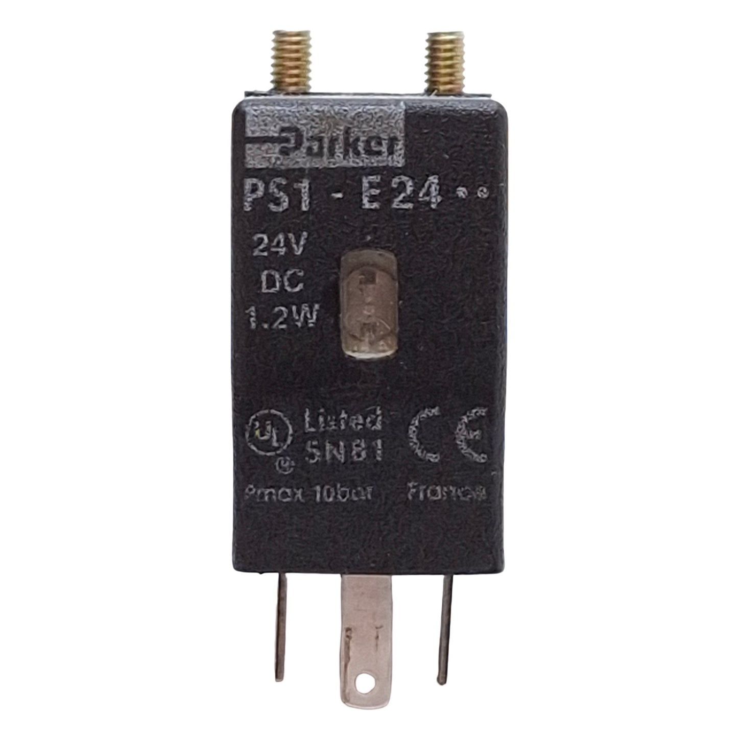 Used Parker PS1-E24 Solenoid Valve Coil, 24VDC 1.2W, Straight Blade, DIN 43650 Form C