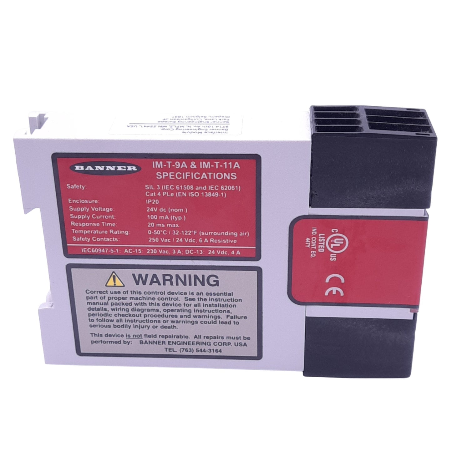 Used Banner IM-T-9A Safety Relay Module for Light Curtain, 24VDC In, 3NO 6A Out