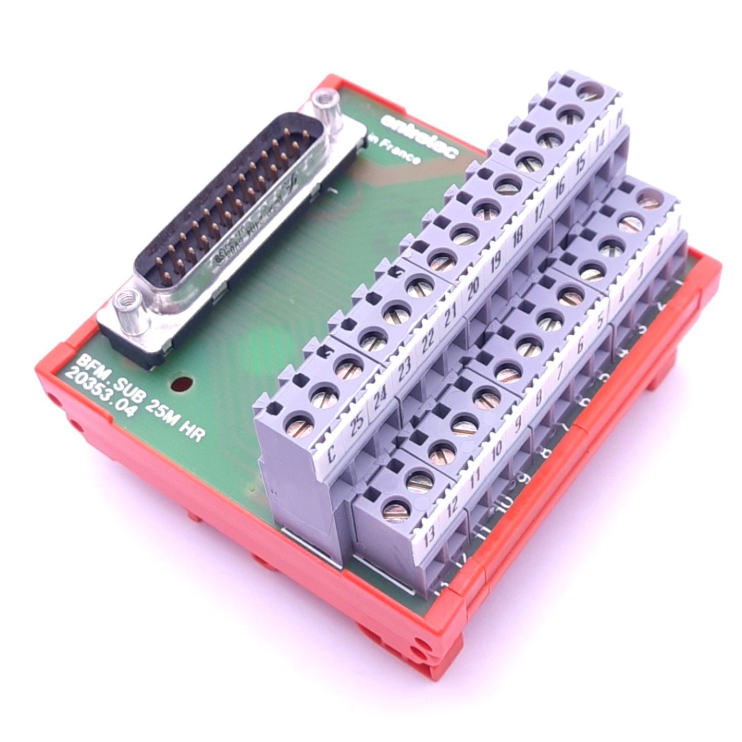 Used Entrelec BFM.SUB 25M HR 20353.04 Breakout Board, D-Sub 25-Pin Male, DIN Rail
