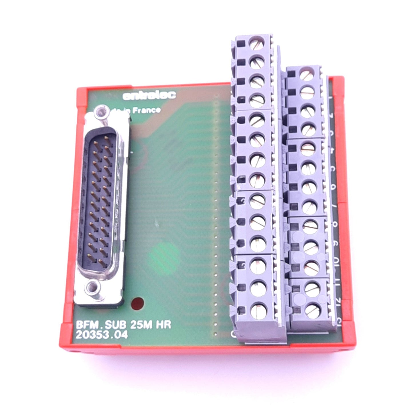 Used Entrelec BFM.SUB 25M HR 20353.04 Breakout Board, D-Sub 25-Pin Male, DIN Rail