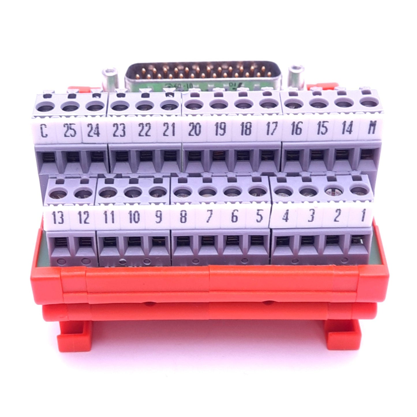 Used Entrelec BFM.SUB 25M HR 20353.04 Breakout Board, D-Sub 25-Pin Male, DIN Rail