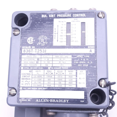 Used Allen Bradley 836T-T253J Pressure Control Switch, 12-150psi Set, 350psi Max