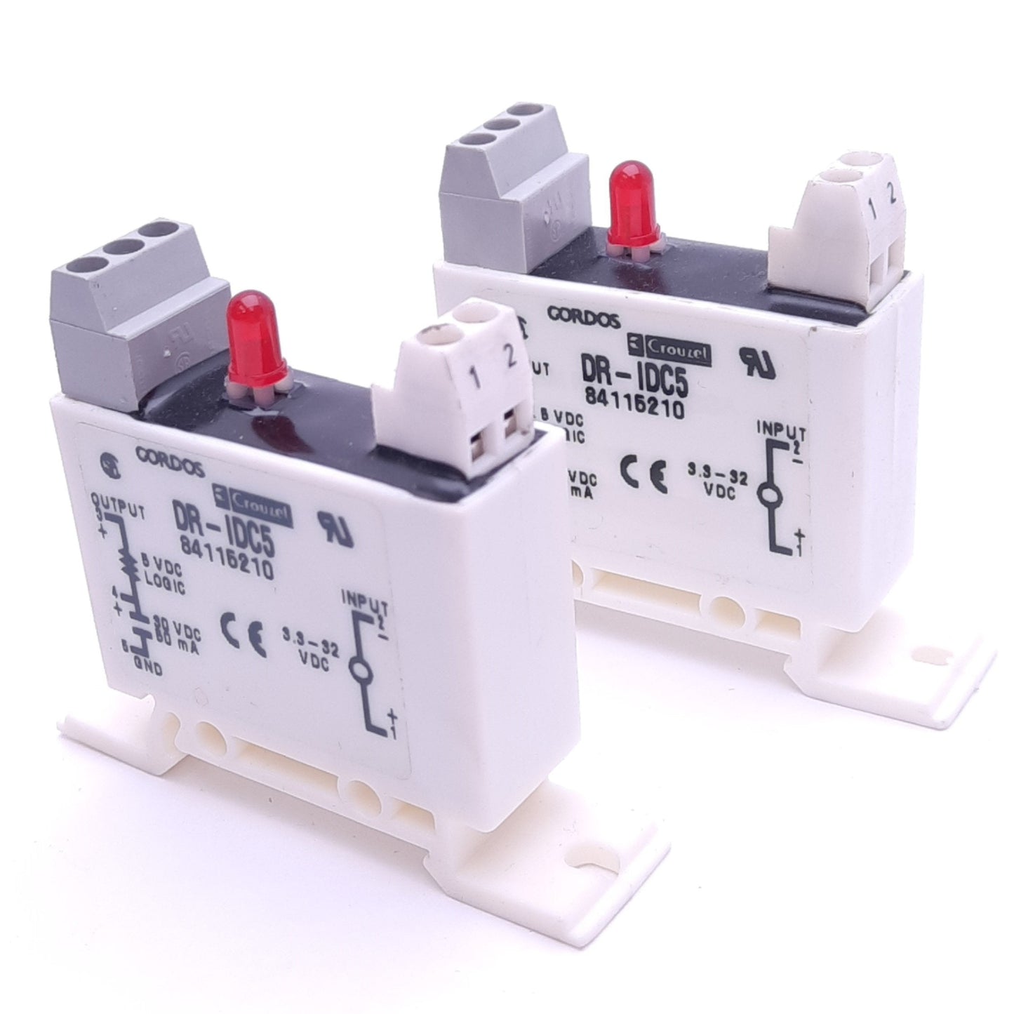 Used Lot of 2 Gordos DR-IDC5 Input I/O Relay Module, 3.3-32VDC In, 5/30VDC 50mA Out