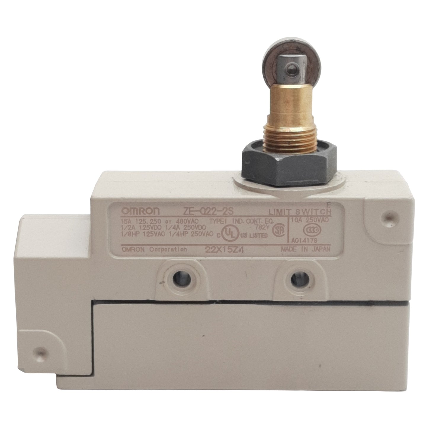 Used Omron ZE-022-2S Roller Plunger Limit Switch, SPDT, 480VAC/250VDC 15A, 1/2in NPT
