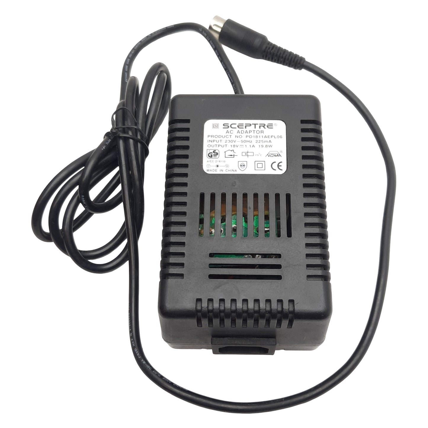 Used Sceptre PD1811AEPL06 AC Adaptor, 230VAC In, 18VDC 1.1A 19.8W Out, 5-Pin DIN