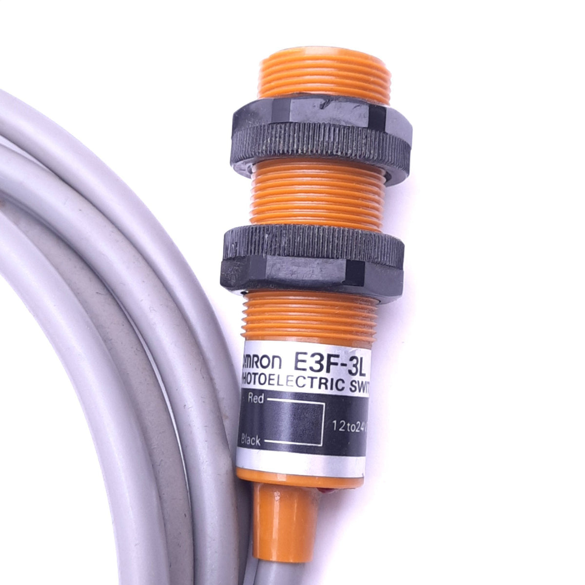 Used Omron E3F-3L Photoelectric Switch Cable, 2-Wire, 12-24VDC, 100mA Out Max, 6ft