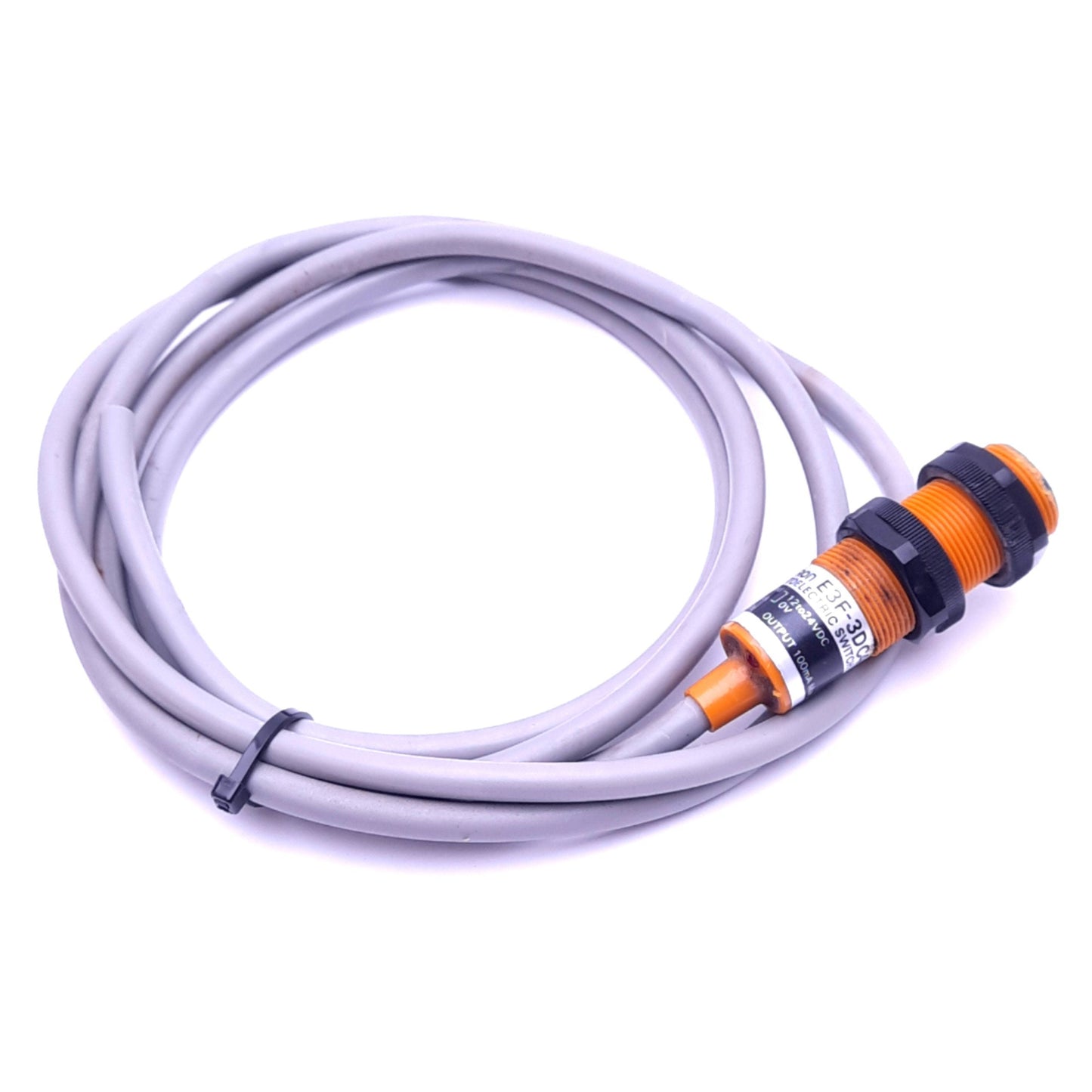 Used Omron E3F-3DC4 Photoelectric Switch Cable, 3-Wire, 12-24VDC, 100mA Out Max, 6ft