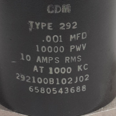 Used CDM 292100B102J02 High-Voltage Mica Capacitor 0.001µF, 10000V Max 10A at 1000kHz